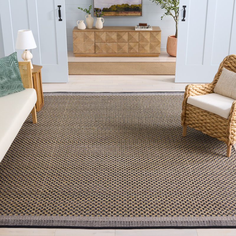 Natural Fiber 201 Hand Woven Seagrass/Wool/Cotton Geometric Rug in Natural/Black, Rectangle 8' x 10'