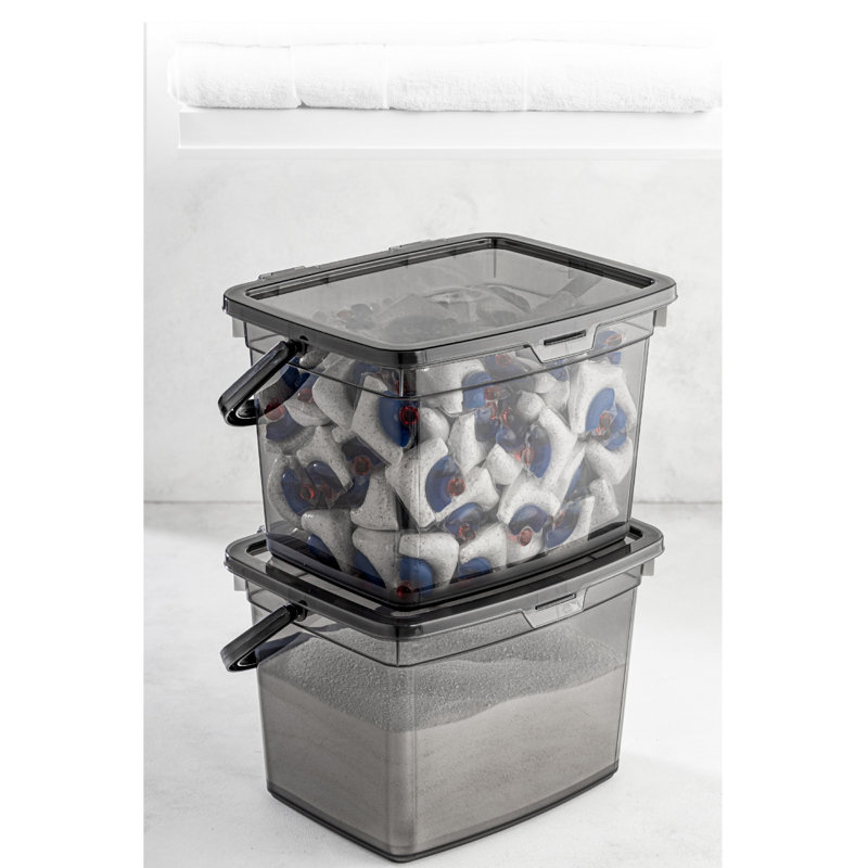 Durable Plastic Storage Box Set (2 Pieces), Anthracite, 9.1 x 6.3 x 7.1 inches | 100% BPA Free, Dishwasher Safe | Ideal for Organizing Home, Office & Kitchen | Space-Saving Design, Sturdy & Versatile