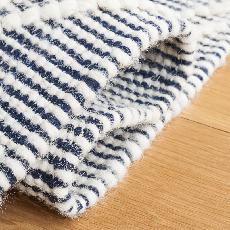 Jacques Hand Woven Wool/Cotton Southwestern Rug in Navy/Ivory, Runner 2'3" x 8'