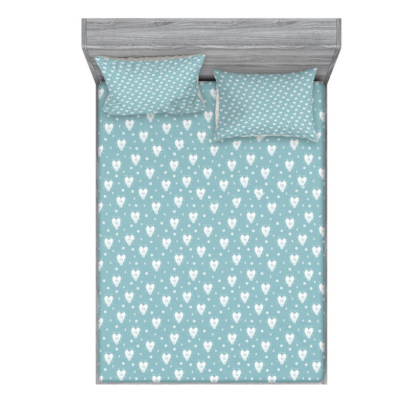 Scandinavian Microfiber Patterned Fitted Sheet, Queen Fitted Sheet with 2 Pillowcases