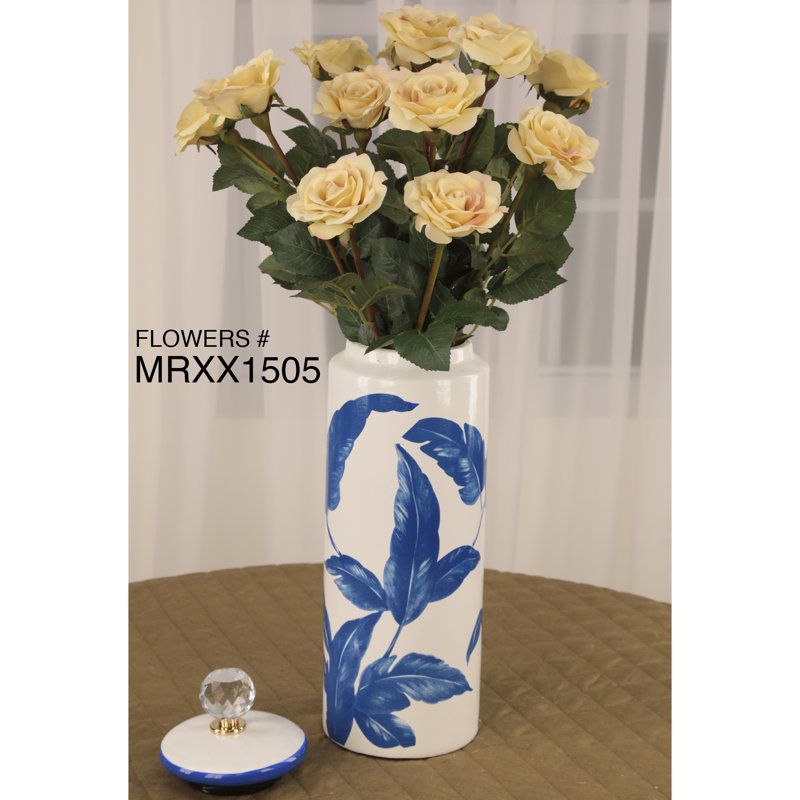 Ceramic Jar, Blue/White, 16" H x 4.75" W x 4.75" D