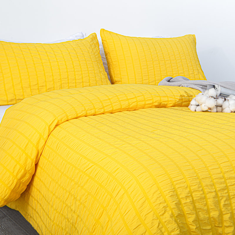 3 Pieces Duvet Cover Set, Stripe Washed Microfiber Comforter Cover with Zipper Closure - NTBAY, Yellow
