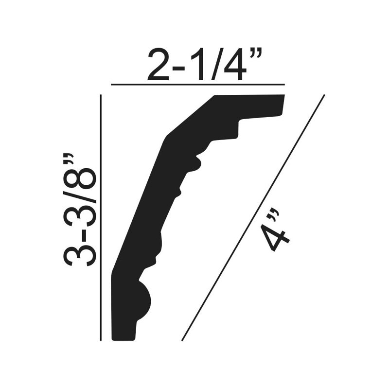 Moulure couronnée en polyuréthane à motif floral 2-1 / 4 po x 3-3 / 8 po x 6 po