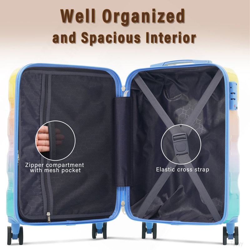 Bagage à carreaux extensible de 24 pouces, valise de voyage légère et brillante avec roulettes, serrure TSA