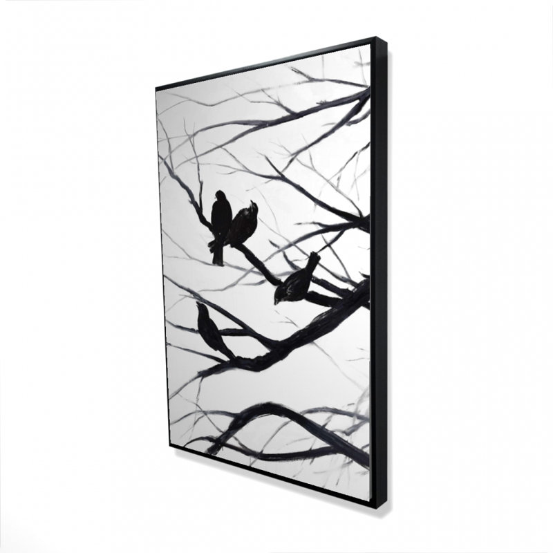 "Silhouette d'oiseaux et de branches", H 36 po x l 24 po