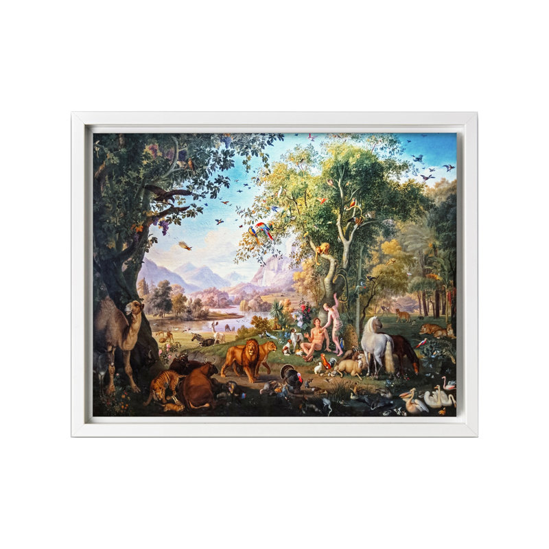 Adam et Eve dans le jardin, 24"H x 32"W, Canvas, White Framed
