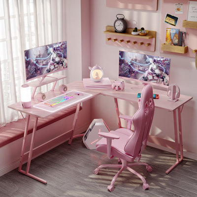 Sherri L Shaped Gaming Computer Desk with Large Monitor Stand