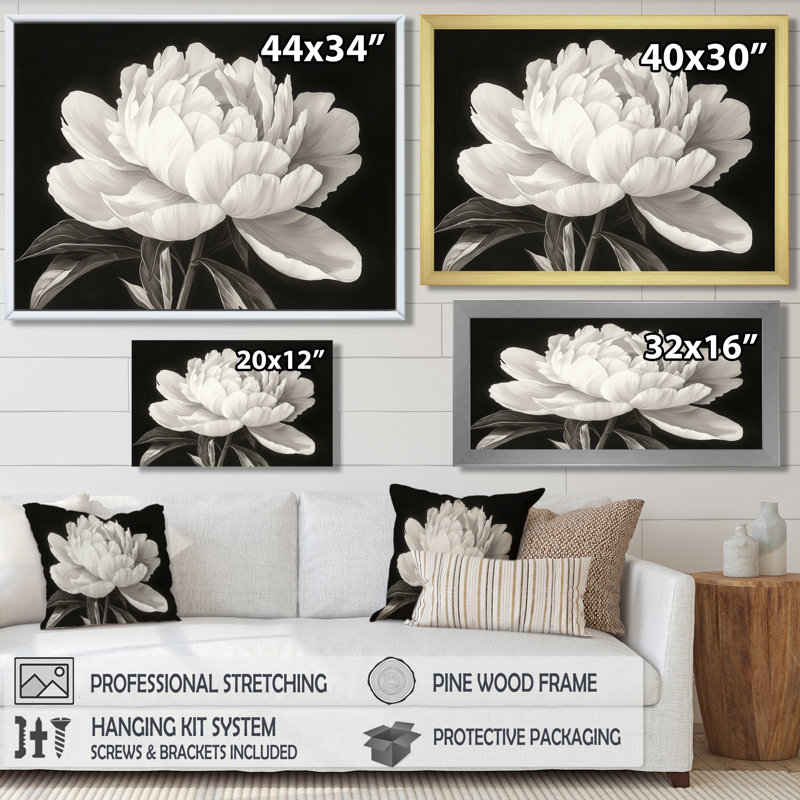 Innessa - Floral Oversized Canvas Prints, Single Picture Framed Print, 30" H x 40" W, White
