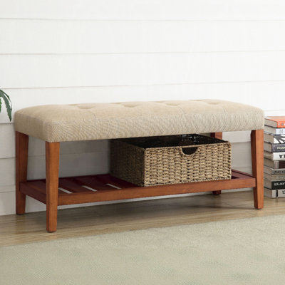 Banc rembourré en tissu avec rangement ouvert
