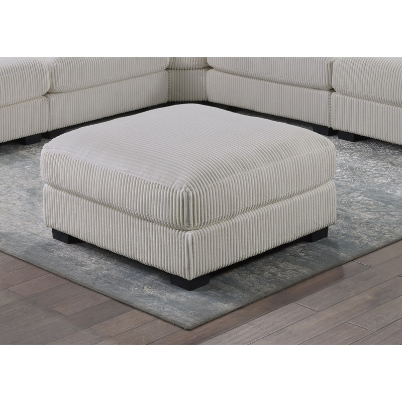 Living Room Furniture Ottoman Beige Wide-Welt Corduroy 1Pc Soft Cushion Cocktail Ottoman Wood Legs