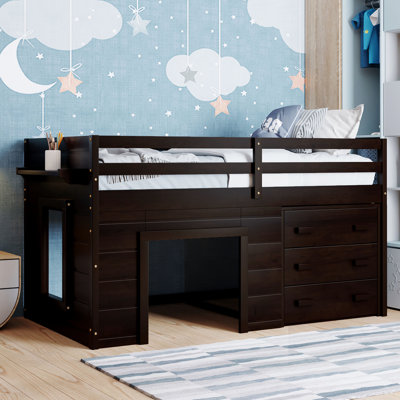 Lit mezzanine Safe Safe avec armoire de rangement fonctionnelle et tablette - coloré - et polyvalent