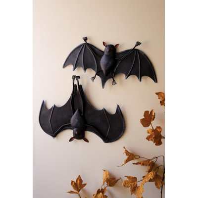 SET OF TWO PAINTED METAL HALLOWEEN BATS