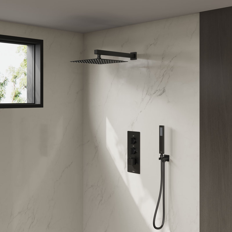 Rugen Rainfall Shower System, 12" High-Pressure Shower Head with Handheld, Thermostatic Valve Included, Wall Mount Shower Faucet Set, Matte Black Bathroom Shower Fixtures