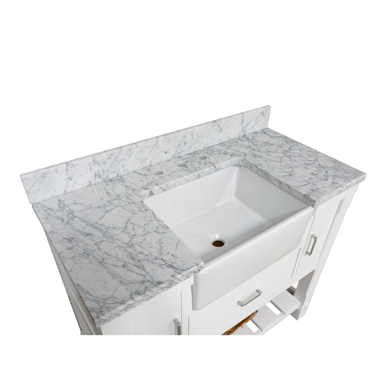 Hitton 42'' Single Bathroom Vanity with Top, White, Carrara Marble