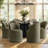 6 - Person Dining Table Sets With Round Table & 6 Upholstered Fabric Chairs-608628853-608628852