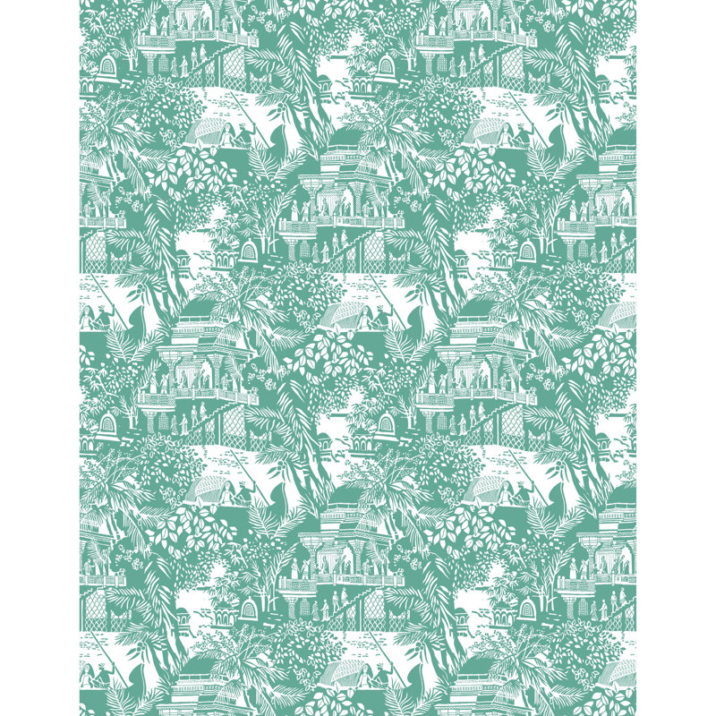 Olimpo Toile Vinyl Wallpaper Roll, Esmeralda