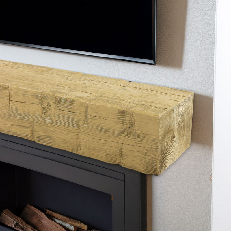 Reclaimed Axed Cut Heritage Timber Faux Wood Fireplace Mantel, Natural White Oak, 7.5" H x 72" W x 9.5" D