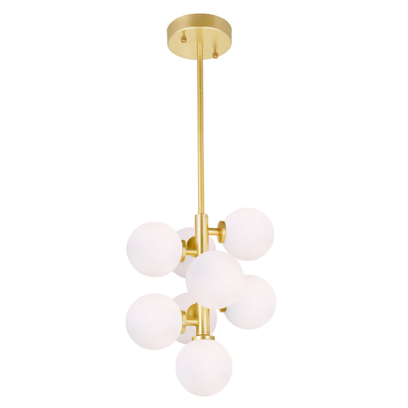 12" Satin Gold Pendant Light for Kitchen Island, Dining Room – 8-Light Modern Design with G9 Bulb Base – LED Compatible, Frosted Glass Globes – BACL Certified