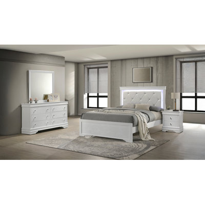 Ensemble de chambre à coucher pour lit simple 4 pièces avec tête de lit à DEL en bois Blaze