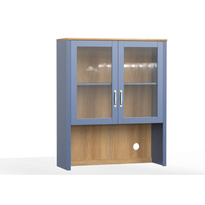 Bibliothèque bleu marine avec portes en verre et bahut de bar, l 33,9 "（S'agence avec la moitié inférieure de la série Scarlett