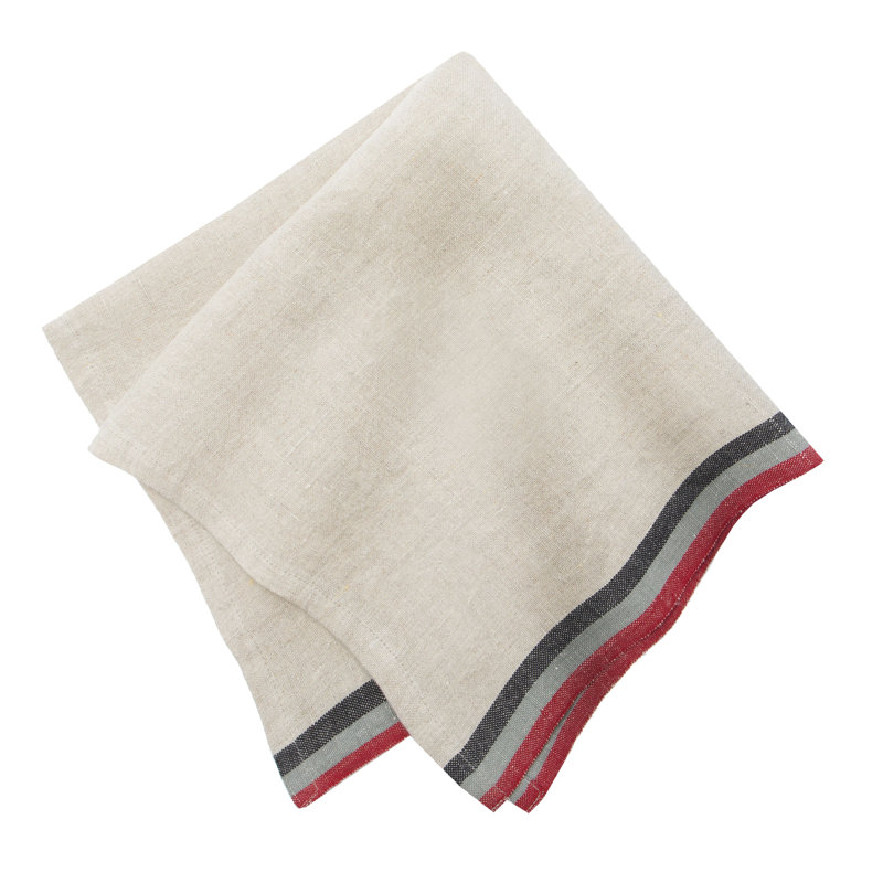 Camryn Striped Square Napkin, Natural/Red/Gray/Black