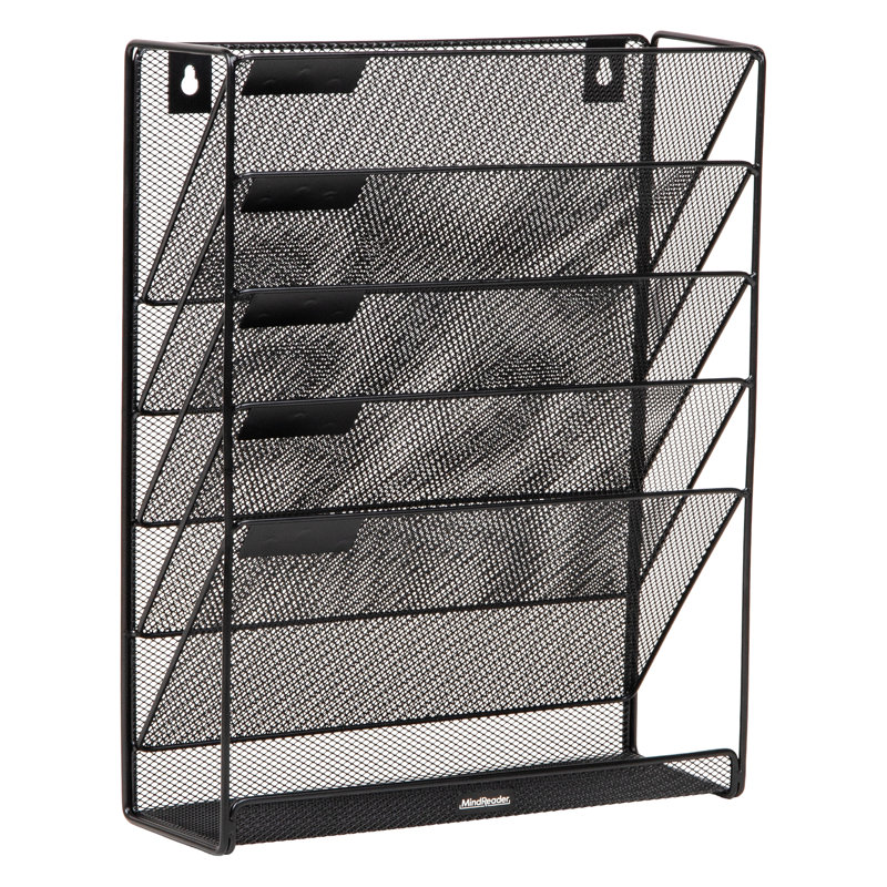  Rangement vertical à 5 niveaux, organiseur de bureau, fixation murale, bureau, filet métallique, L 12,75 po x l 4 po x H 16 po