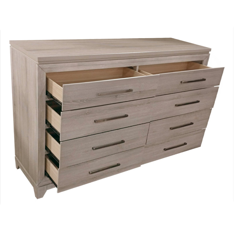 Ensemble de chambre avec lit à panneaux 3 pièces Weathered Greige, Grand lit, Trois pièces : Lit, commode et table de chevet