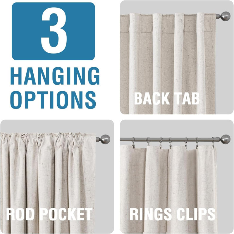 Faux Linen 100% Blackout Curtains for Bedroom Thermal Insulated Textured Linen Look Curtain Back Tab/Rod Pocket/Hook Belt Draperies 2 Panels