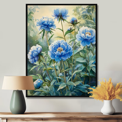 Aqua Blue Peonies In The Garden III - Peonies Canvas Print