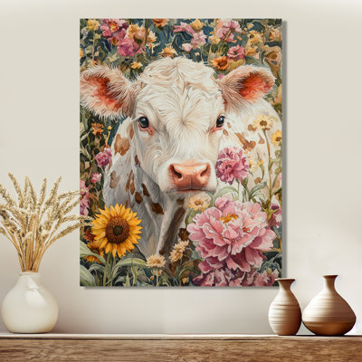 Peinture de vache avec pivoines VII - reproduction de vache sur métal