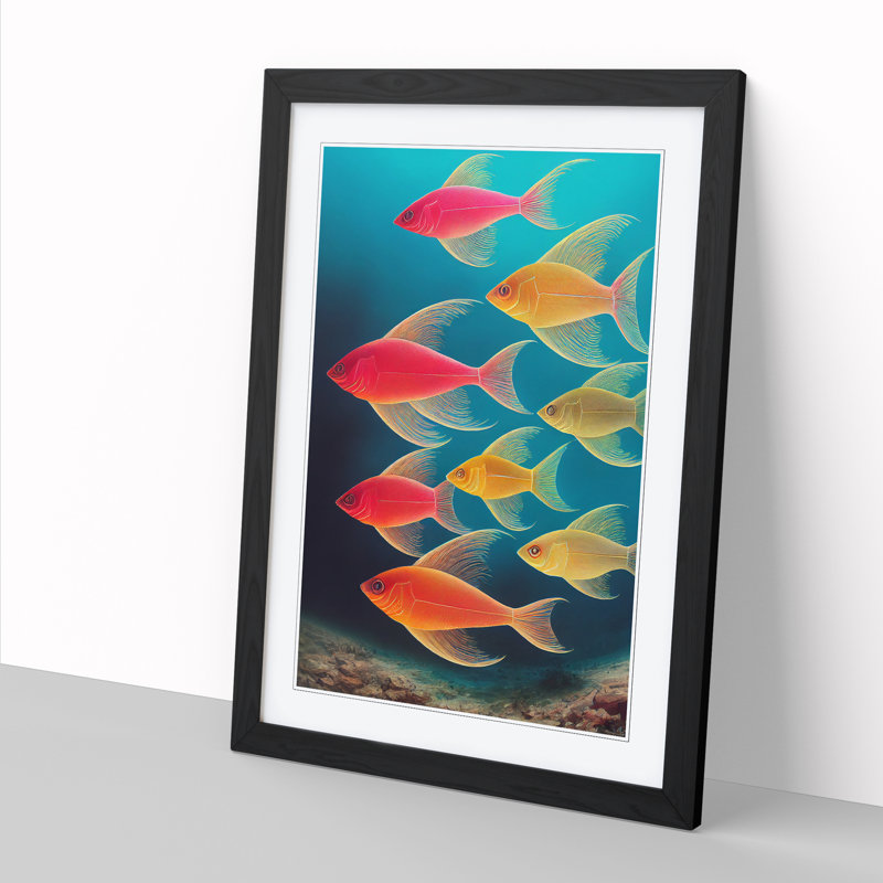 School Of Fish Vol.5 - Single Picture Frame Print, 64cm H x 46cm W x 2cm D, Oak