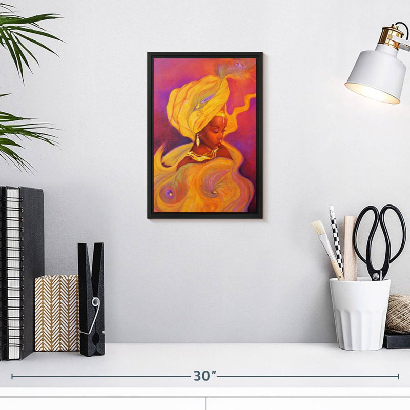 Déesse Oshun, 9 po x 13 po, Cadre flottant noir