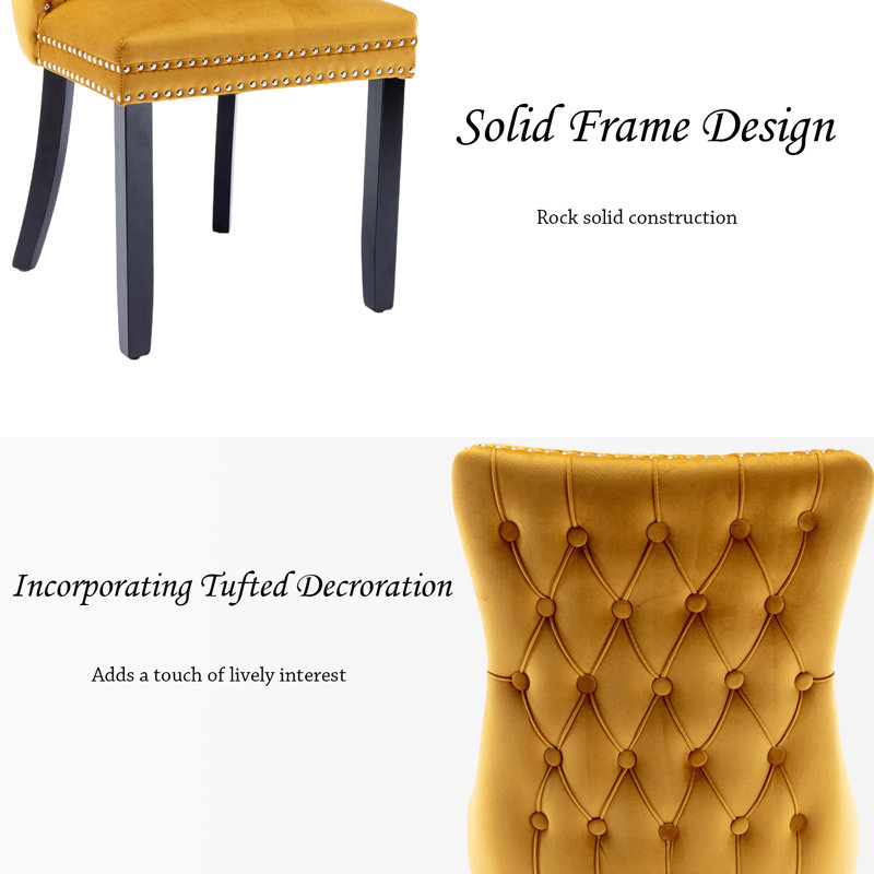 Tufted Modern Velvet Kitchen Upholstered Side Chairs Dining Chairs Set of 4, Yellow