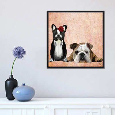Impression sur toile tendue Fab Funky «French Bulldog and English Bulldog»