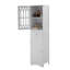 Grande armoire de salle de bain, armoire de rangement autoportante avec tiroir et portes, panneau de fibres à densité moyenne, porte en acrylique, tablette réglable-1528526990