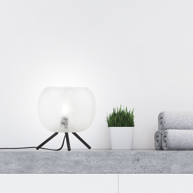 11.5" H Libby Black Tripod Table Lamp With A Clear Textured Glass Globe Shade - George Oliver