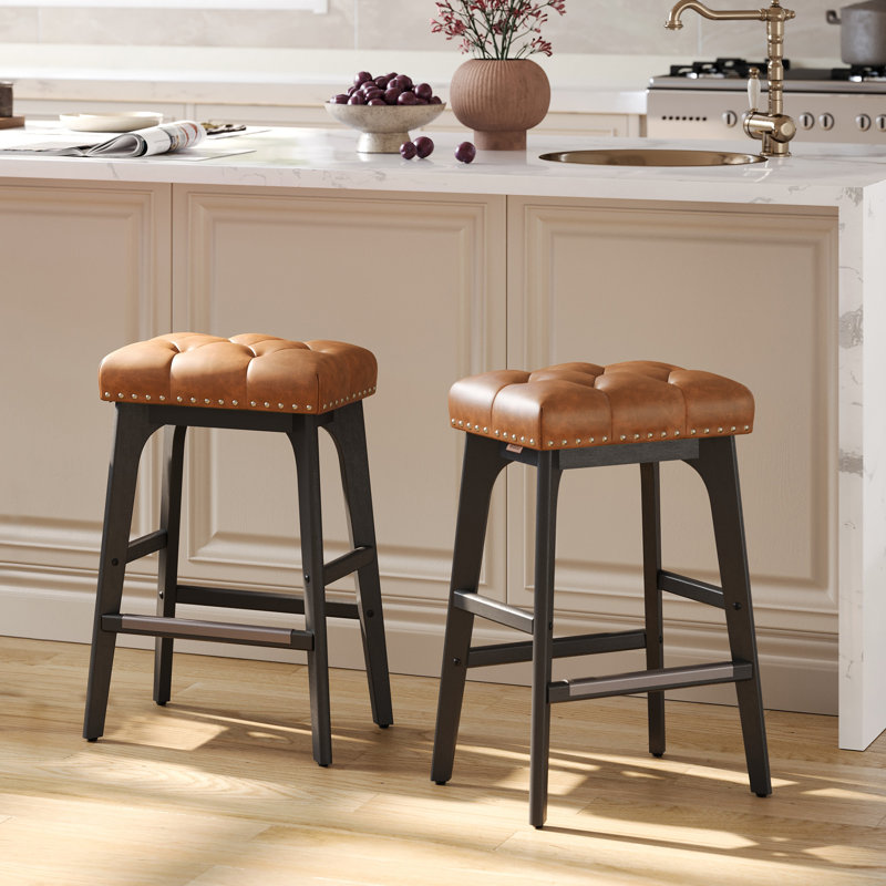 Alicio Counter Stool with Metal Frame, Coffee Brown Seat/Black Frame