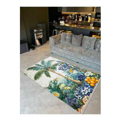 Paris Collection Tropical Mosaic Pattern Modern Decorative Machine Washable Rug