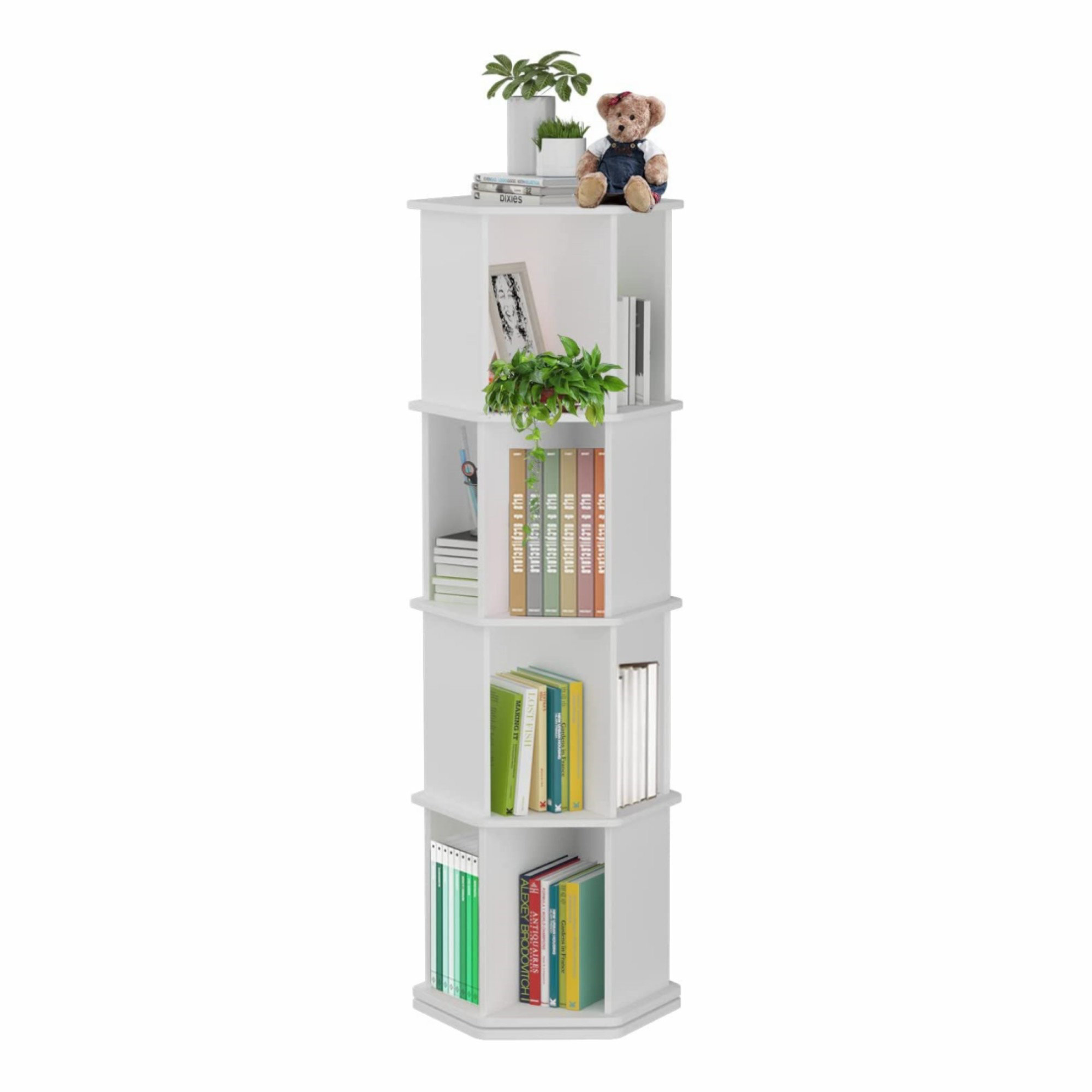 Ebern Designs Jadeyn Rotating Bookshelf 4 Tier 360° Revolving