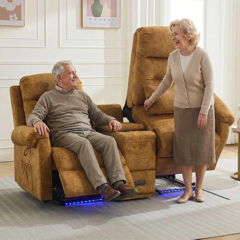 Power Lift Loveseat Recliner Chair, Double Lift Chair With Massage And Heat, 2 Person Reclining Sofa With Led Light, Remote Control, Usb & Type C Port