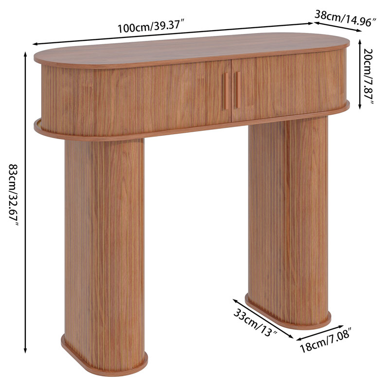 39.37'' Console Table, with 3 Storage and Sliding Doors Accent Tables for Entryway, Walnut