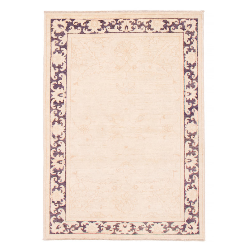 Tapis unique en laine noué à la main crème 4 pi x 5 pi 9 po New Age