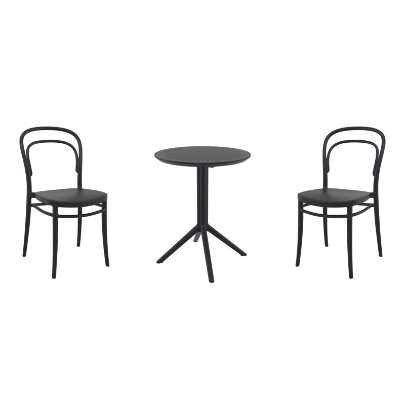 Ensemble bistro 3 pièces avec chaises empilables l 23,6 po Farrah, Noir