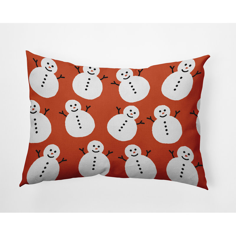 Dancing Snowmen Indoor/Outdoor Pillow, 14" H x 20" W, Orange