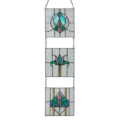 29""H Art Deco Tryptic Stained Glass Window Panel -  Winston Porter, 8DE96453C83243ACBDEC190E70923CB7