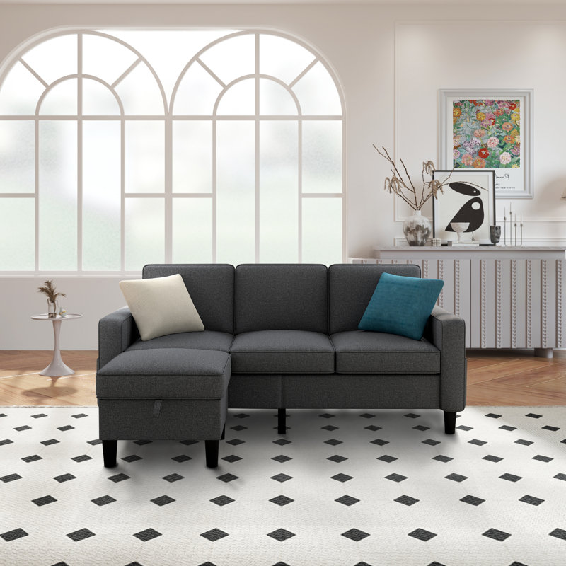 Canapé en L 78 po à trois places pour petits espaces, Mélange de polyester gris foncé