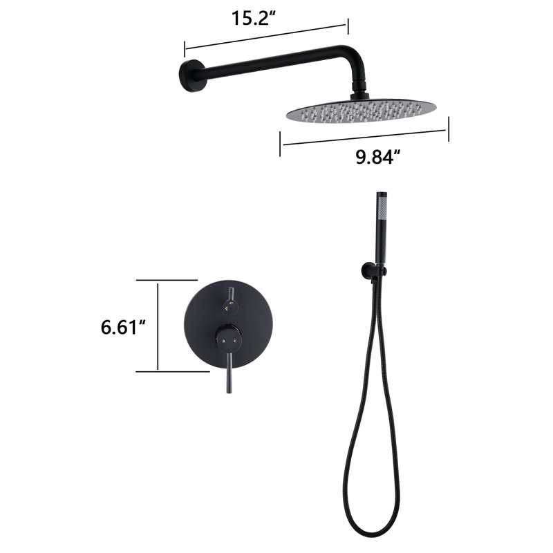 Wall Mounted Shower . 10" Rain Head & Handheld. Balancing Valve. Adjustable Holder. 360° Joint. . 1.8 Gpm Flow Rate. Dual Head. Compatible With American Plumbing