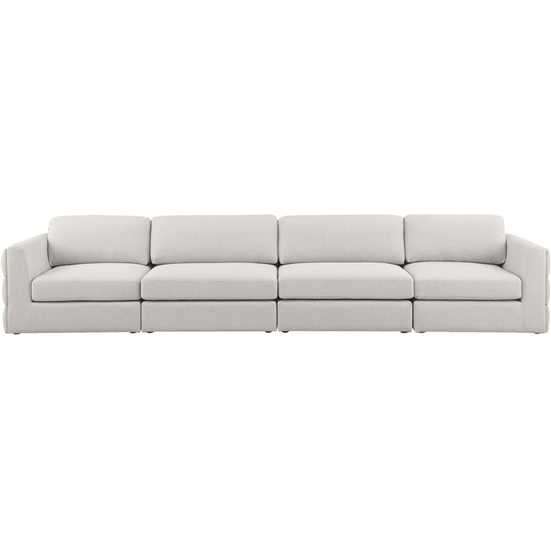 Canapé modulaire à accoudoirs carrés Hurman, Tissu beige texturé en lin