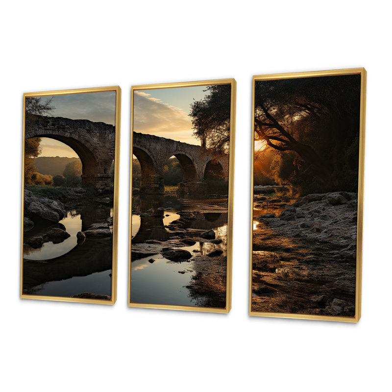 Pont vers nulle part, ensemble d'art mural, Cadre flottant doré, H 40 po x l 60 po x P 1 po