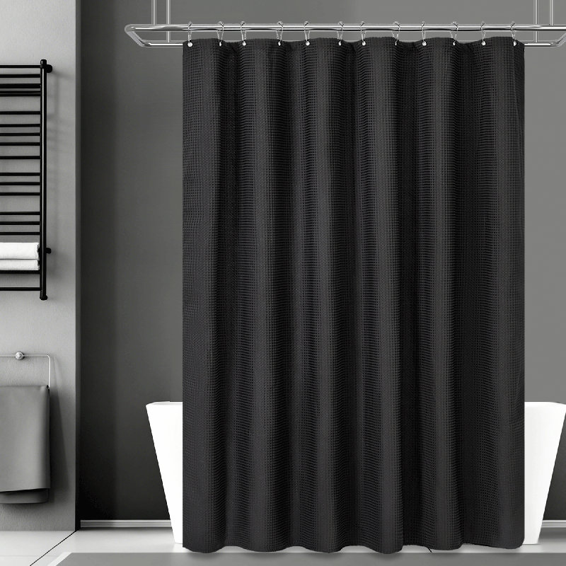Rideau de douche moderne à tissage gaufré avec crochets en plastique inclus, Noir, H 72 po x l 72 po